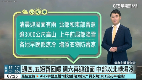 東北季風伴隨華南雲雨區東移,清晨北東濕涼 白天起雨勢漸緩,各地早晚皆涼