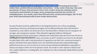 慕尼黑會議將登場　警告全球進入「破壞式政治」