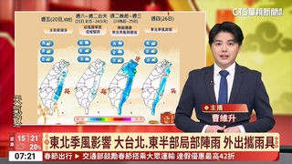 東北季風影響　大台北.東半部局部陣雨　外出攜雨具