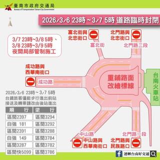 台南火車站前廣場改造第二階段　3/6深夜道路臨時封閉施工