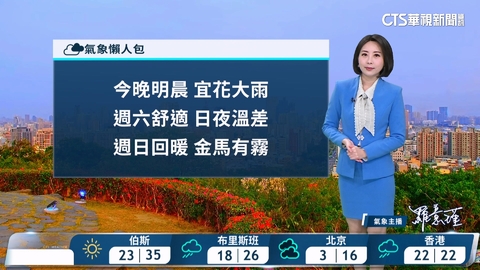 今晚宜花山區防局部大雨　沿海離島留意強陣風