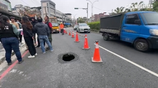 基隆基金三路驚見巨坑　騎士慘摔暫封一線道