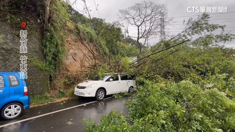 新竹土石滑落「樹木砸車」　中興路一段暫單線通行
